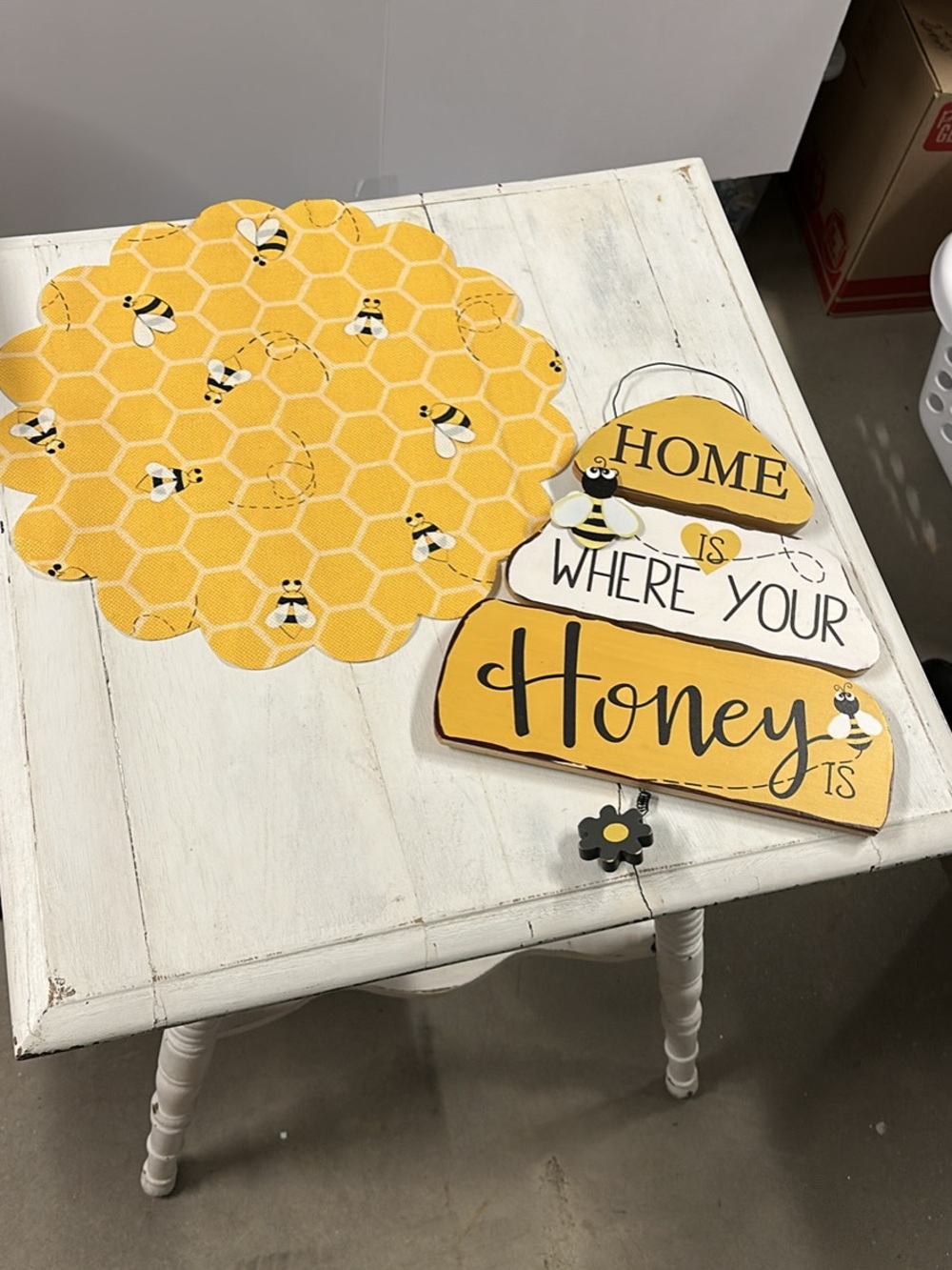 Bee Honey Home Sign and Honeycomb Placemat Set - Yellow